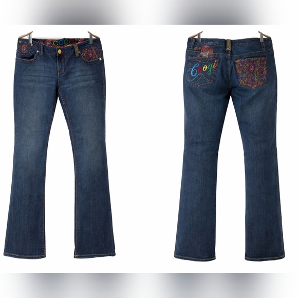Vintage Y2K COOGI Jeans Rainbow Embroidered Spellout Bootcut Denim Size 13/14 - Picture 1 of 9
